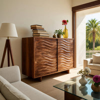Solid Wood Sideboard With Flowing Wave Doors Living, view 8