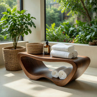 Solid Wood Teak Shower Bench Minimalist Organic Bathroom Spa, view 8
