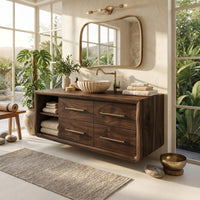 Solid Wood Bathroom Vanity Scandinavian Floating With Open Shelf Apartment, view 8
