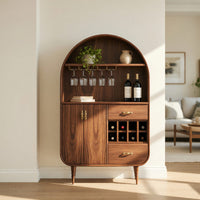 Solid Wood Bar Cabinet Arched Wine With Storage Dining Room, view 8