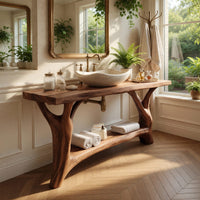 Solid Wood Live Edge Vanity Mid Century Double Sink Bathroom, view 8