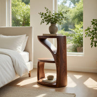 Solid Wood Nightstand Elegant With Sculptural Two Level Bedroom, view 8
