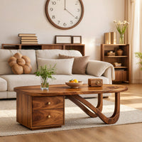 Two-Drawer Oval Coffee Table, Made to Order in Solid Wood, view 8