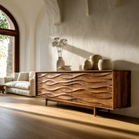 Solid Wood Sideboard With Carved Wave Front Panels Home, view 8