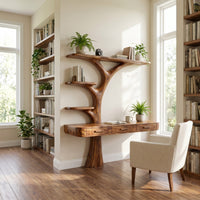 Organic Floating Desk With Branch Shaped Open Shelves For Workspace, view 8