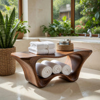 Solid Wood Teak Shower Bench Sculptural Two Tier Bathroom, view 8