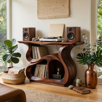 Solid Wood Record Player Stand Storage Cabinet Music Lounge Space, view 8