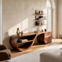 Hand-Sculpted Loop Base TV Console with Drawer Bank, view 8