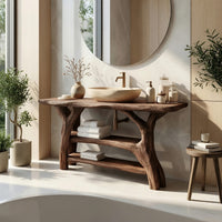 Solid Wood Live Edge Vanity Minimalist Small Bathroom, view 8