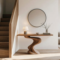 S-Curve Pedestal Console Table in Solid Hardwood, view 8