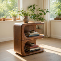 Solid Wood Nightstand With Unique E Shape Bedroom, view 8