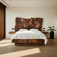 Solid Wood Headboard Geometric Panel King Queen Bed, view 8