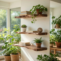 Solid Wood Natural Wood Floating Shelves Handcrafted Live Edge Shelf Entryway, view 8