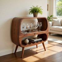 Solid Wood Bar Cabinet Functional Wine Storage With 2 Tiers Corner, view 8