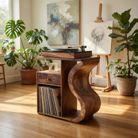 Solid Wood Record Player Stand Wave Vinyl Cabinet Boho Retreat, view 8