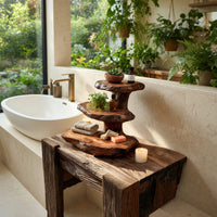 Solid Wood Corner Wall Bathroom Shelf Rustic Nature Inspired, view 8