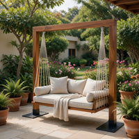 Solid Wood Porch Swing Outdoor Daybed Poolside Garden, view 8