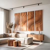 Chisel-Cut Ripples Across Four Wood Wall Panels, view 8 — view 8