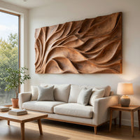 One Teak Slab Carved Into Drifting Leaves, Wall Panel, view 8 — view 8