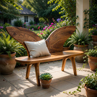 Solid Wood Outdoor Garden Bench With Butterfly Wing Backrest, view 8