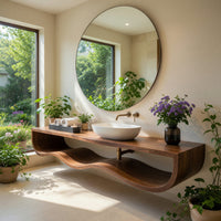 Solid Wood Bathroom Vanity With Floating Wave Shelf Modern Bath, view 8