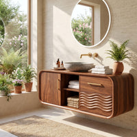 Solid Wood Bathroom Vanity Mid Century Floating With Storage, view 8