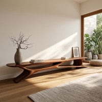 Cantilever Walnut TV Console on Sculpted Flared Legs, view 8