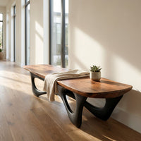 Curved Wooden Statement Bench For Modern Apartment, view 8