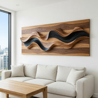 Hand-Carved Wave Relief in Walnut and Blackened Wood, view 8 — view 8