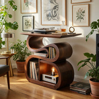 Solid Wood Record Player Stand Mid Century Console Vinyl Collection Area, view 8