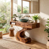 Solid Wood Bathroom Vanity Sculpted Modern, view 8