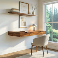 Slim Floating Desk in Solid Walnut with Two Drawers, view 8