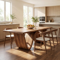 Organic Wooden Dining Table With W Shaped Base For Dining Space, view 8