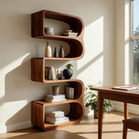 Solid Wood Standing Shelf Minimalist Sunlit Living Room, view 8