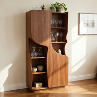 Solid Wood Bar Cabinet Sculptural With Curved Doors Kitchen Living Room, view 8