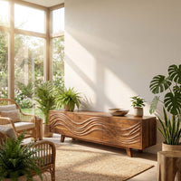 Carved Wave-Pattern TV Cabinet With Organic Display Shelving, view 8