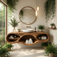 Solid Wood Bathroom Vanity With Oval Open Shelves Spa, view 8