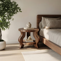 Solid Wood Nightstand Round With Curved Legs Bedroom, view 8