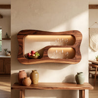 Solid Wood Wine Rack Mid Century Wall Mounted Shelf Entertaining Space, view 8