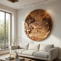 Stillwater Rondel Carved Lake Scene Wall Sculpture, view 8 — view 8