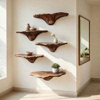 Solid Wood Mushroom Shelf Handcrafted Live Edge Entryway, view 8