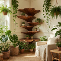 Solid Wood Corner Shelf Boho Leaf Shape Nursery Wall Decor Display, view 8