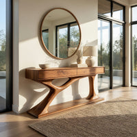 Console Table on a Curved Trestle Base, Solid Walnut, view 8