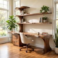 Modern Wooden Desk With Built In Bookshelves For Office Decor, view 8