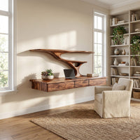 Wall Mounted Wood Desk With Upper Shelves For Home Office, view 8