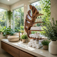 Solid Wood Corner Wall Bathroom Shelf Leaf Mounted Spa, view 8