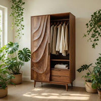 Solid Wood Wardrobe Sculptural With Wave Doors Bedroom, view 8