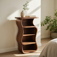 Solid Wood Nightstand Sculptural With Open Shelf Bedroom, view 8