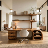 Trunk-Form Desk with Branching Wall Shelf Column, view 8