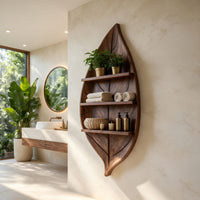 Solid Wood Corner Wall Bathroom Shelf Sculptural Leaf Spa Spaces, view 8